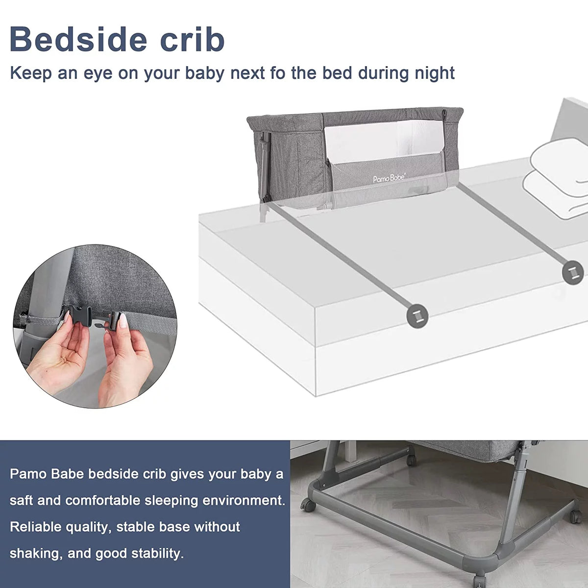 Grey Bassinet with Wheels and Folding Frame H93844