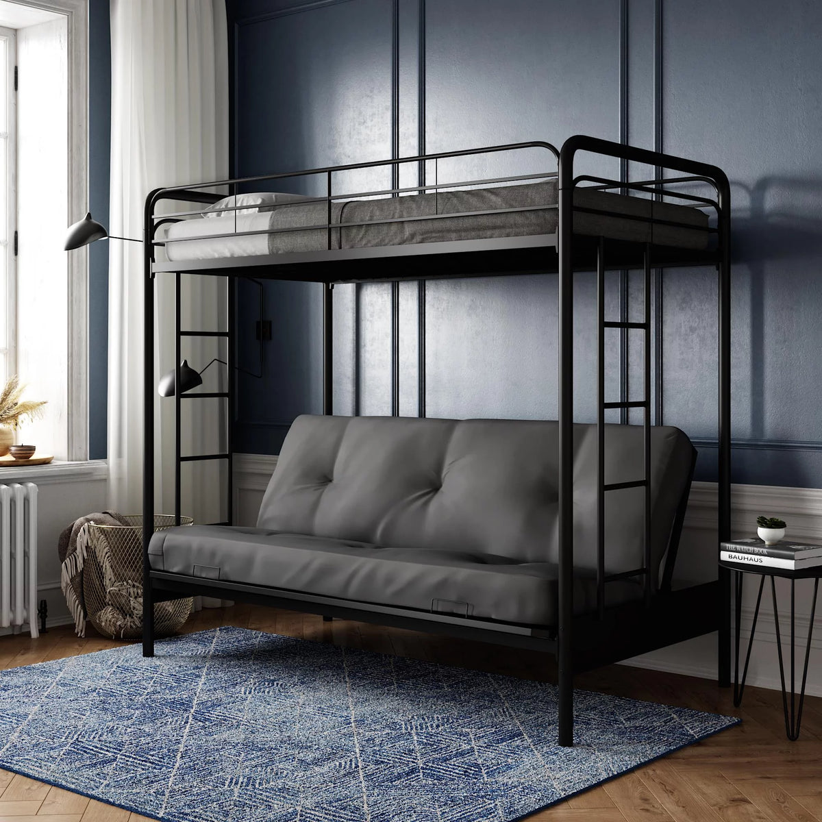 Black Twin over Futon Metal Bunk Bed T374200