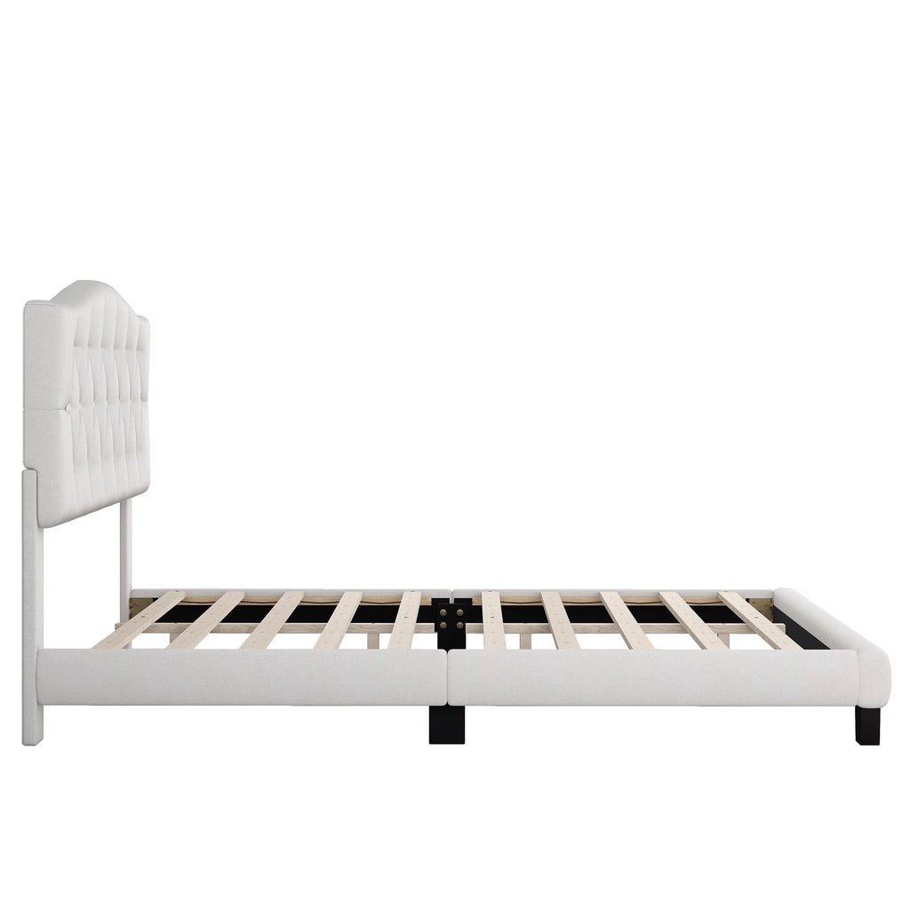Beige Fabric Upholstered King Platform Bed with Headboard S66168