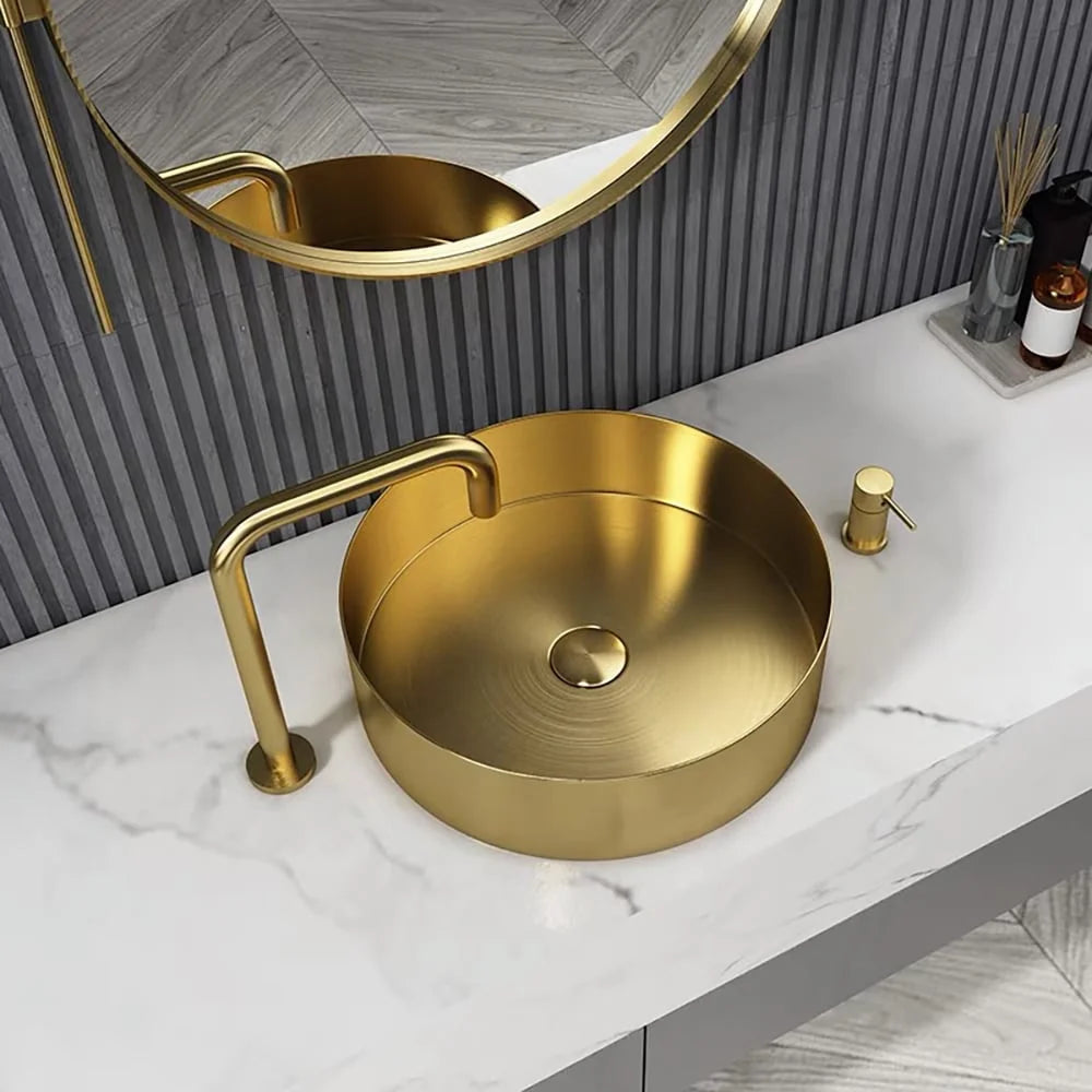 Gold Round Stainless Steel Vessel Sink J70075