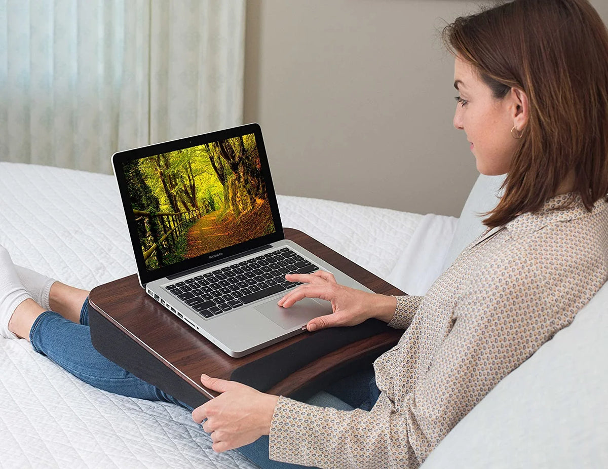 Memory Foam Lap Desk with Wrist Rest, Fits 17" Laptops, Black Wood Top R63793