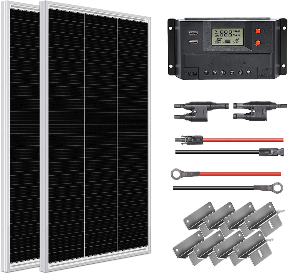 12 Volt 200 Watt Monocrystalline Solar Panel Starter Kit B433