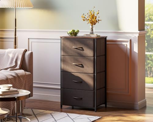 Dark Grey 4 Drawer Fabric Dresser with Wood Top F550