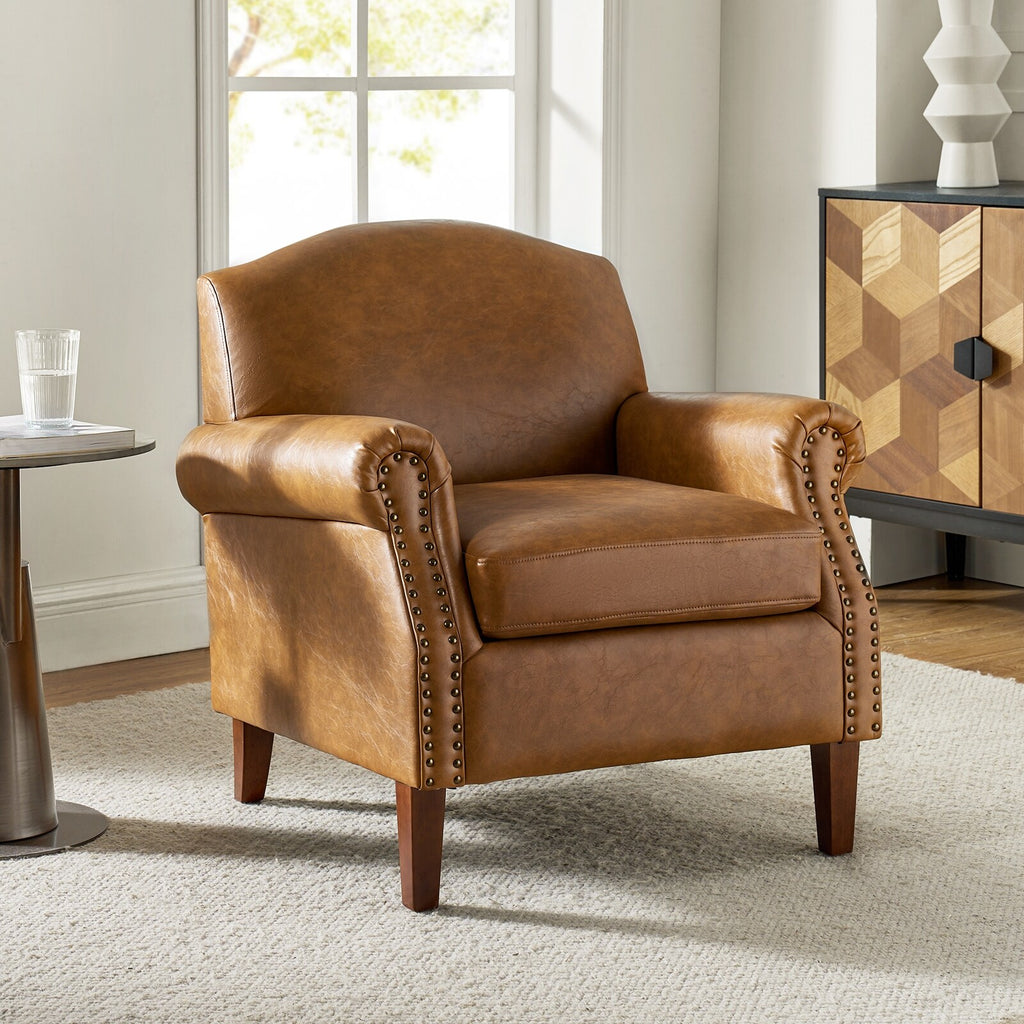 Faux Leather Arm Chair with Nailhead Trim O426990