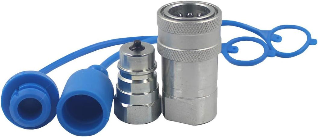 2-Sets 1/4'' Ag ISO5675 Carbon Steel Hydraulic Quick Disconnect Coupling with Dust Cap A69836