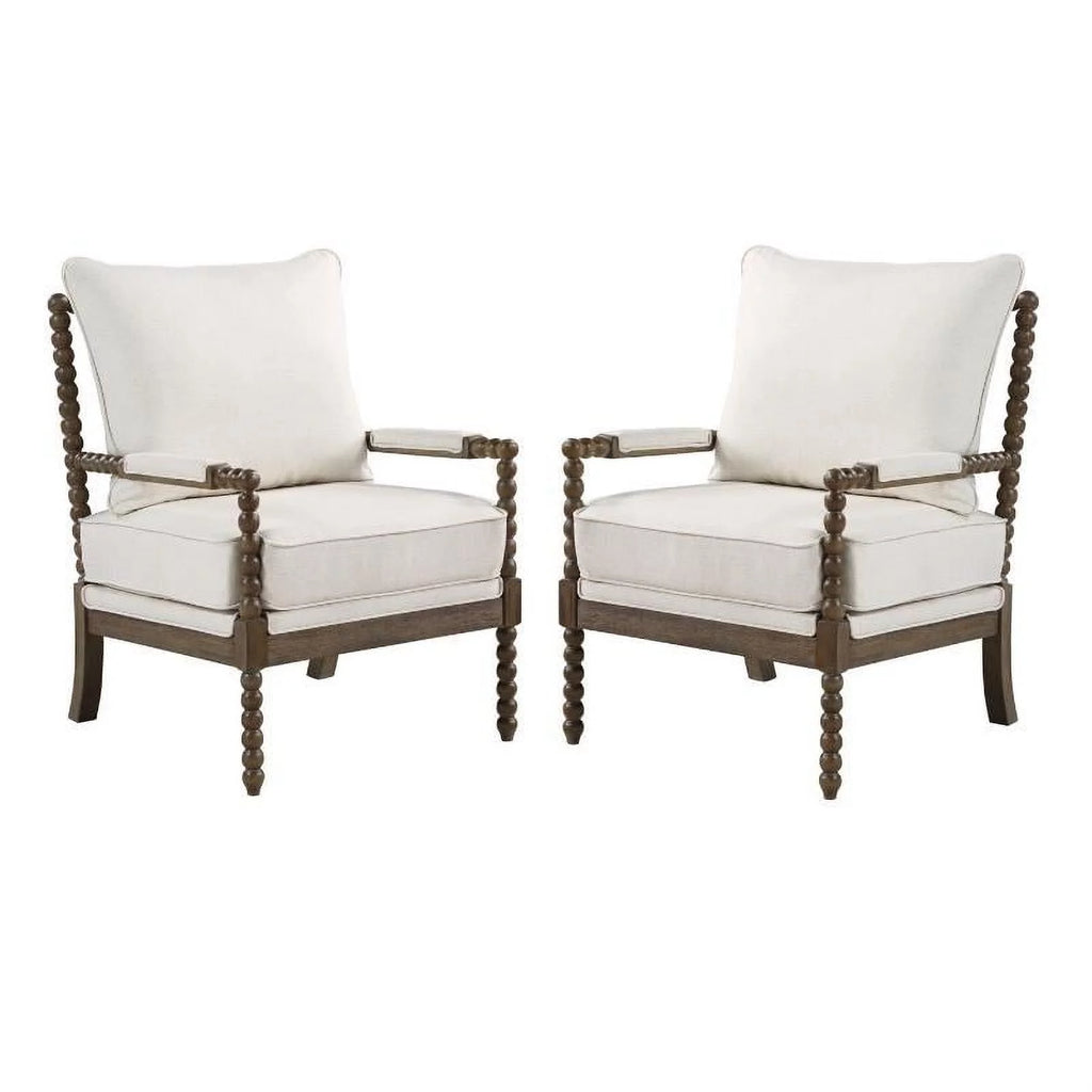 2 Piece Linen Fabric Spindle Chair Set with Wood Frame in Beige F135245