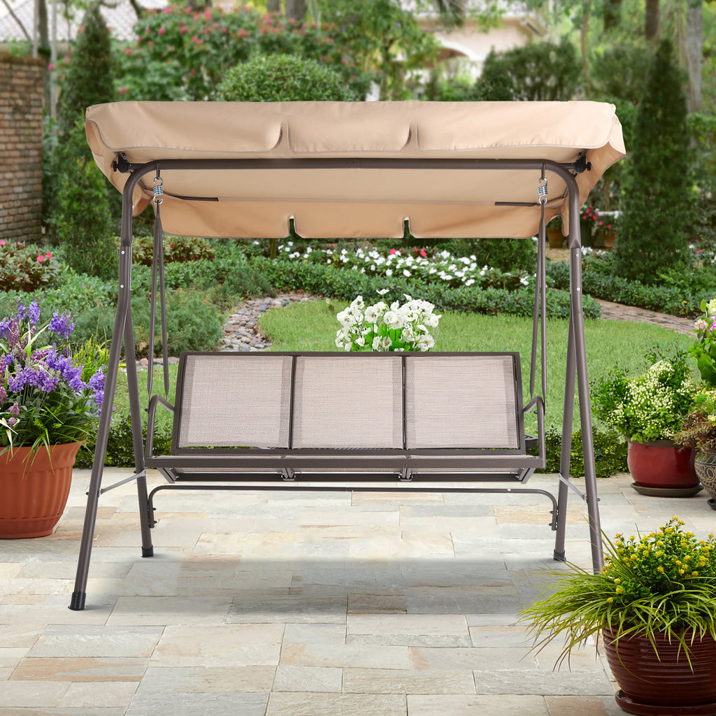 Beige 3-Person Steel Outdoor Patio Swing Chair G23584