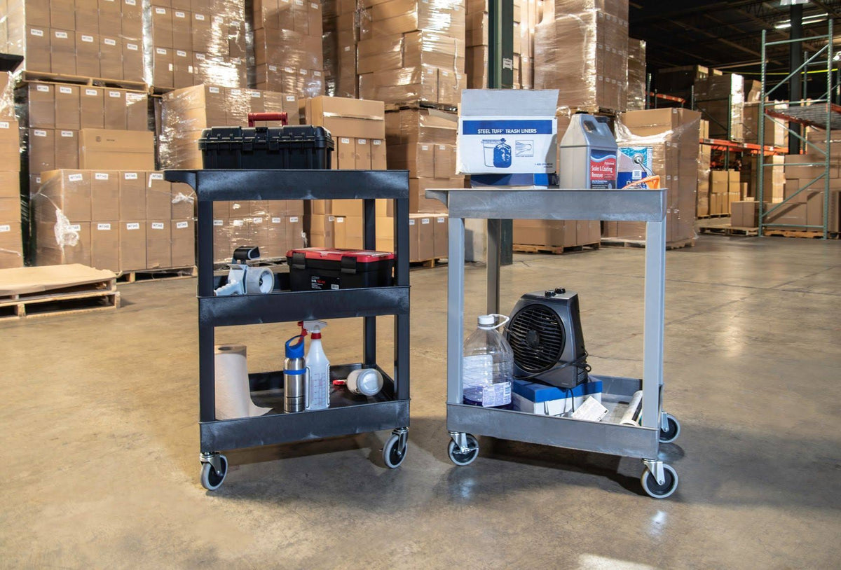 Black Two Shelf Plastic Utility Tub Cart J5682