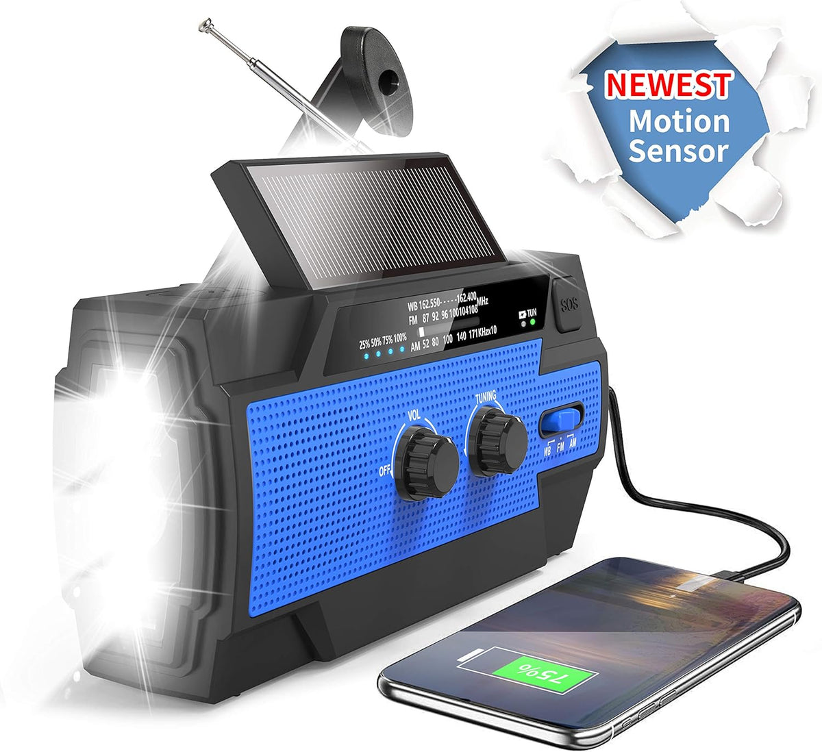 Emergency Weather Crank Solar NOAA AM FM Radio with Flashlight and Power Bank Y1910
