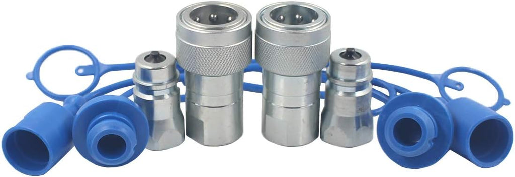 2-Sets 1/4'' Ag ISO5675 Carbon Steel Hydraulic Quick Disconnect Coupling with Dust Cap A69836