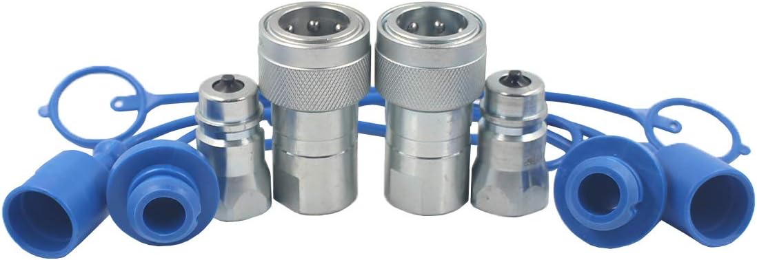 2-Sets 1/4'' Ag ISO5675 Carbon Steel Hydraulic Quick Disconnect Coupling with Dust Cap A69836