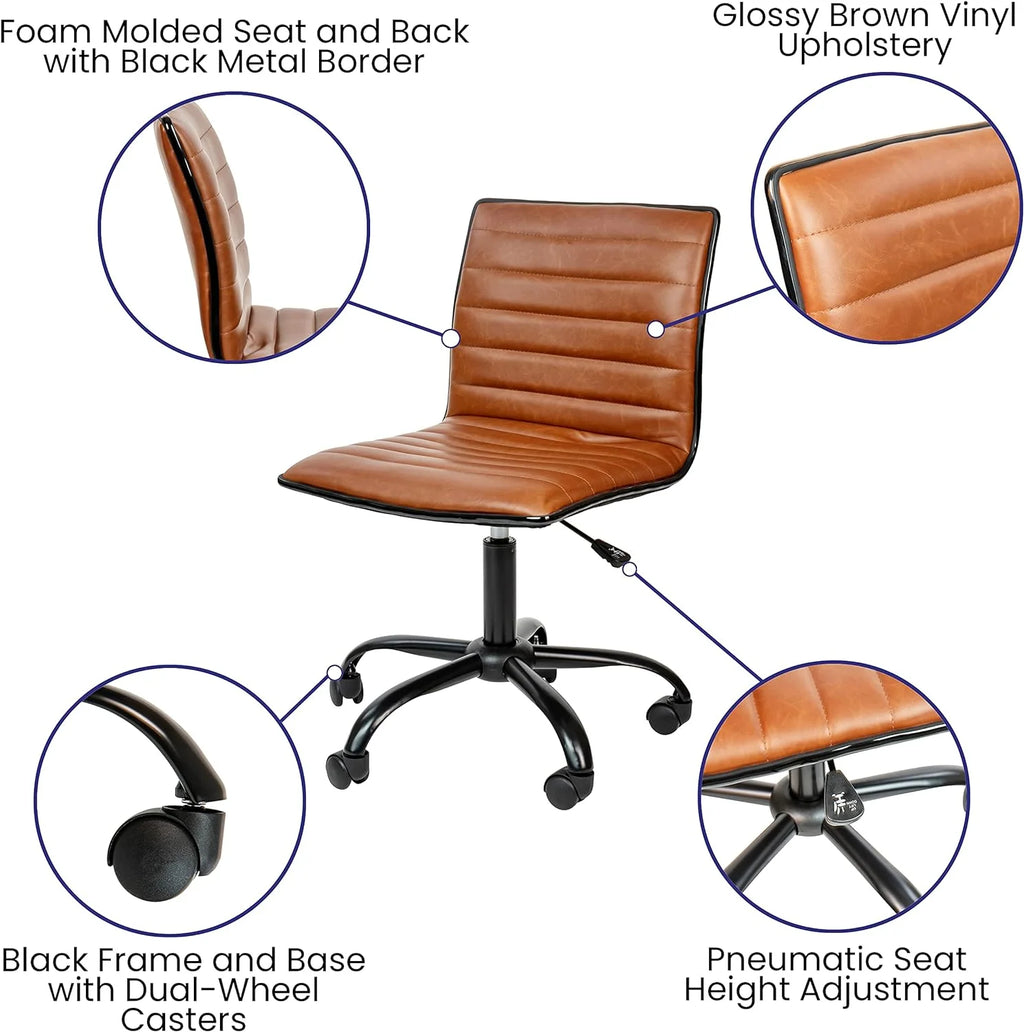 Brown Ribbed Swivel Office Chair S355