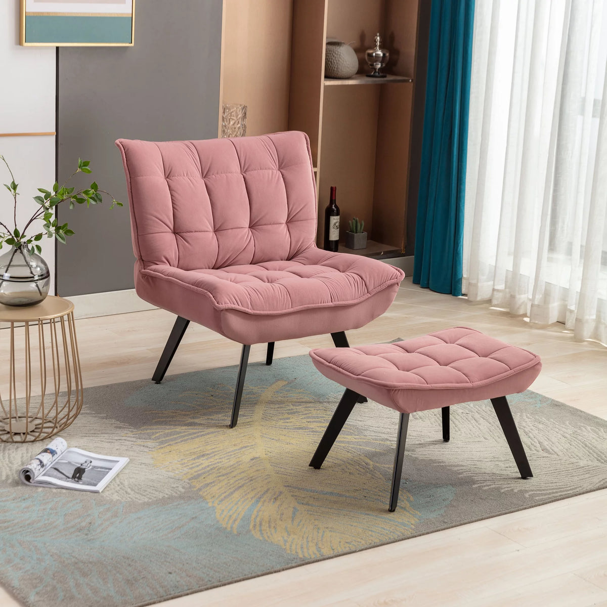 Soft Velvet Accent Chair with Ottoman A477128