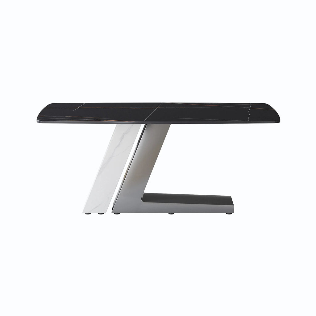 Black Dining Table with Sintered Stone Rectangle Tabletop O554