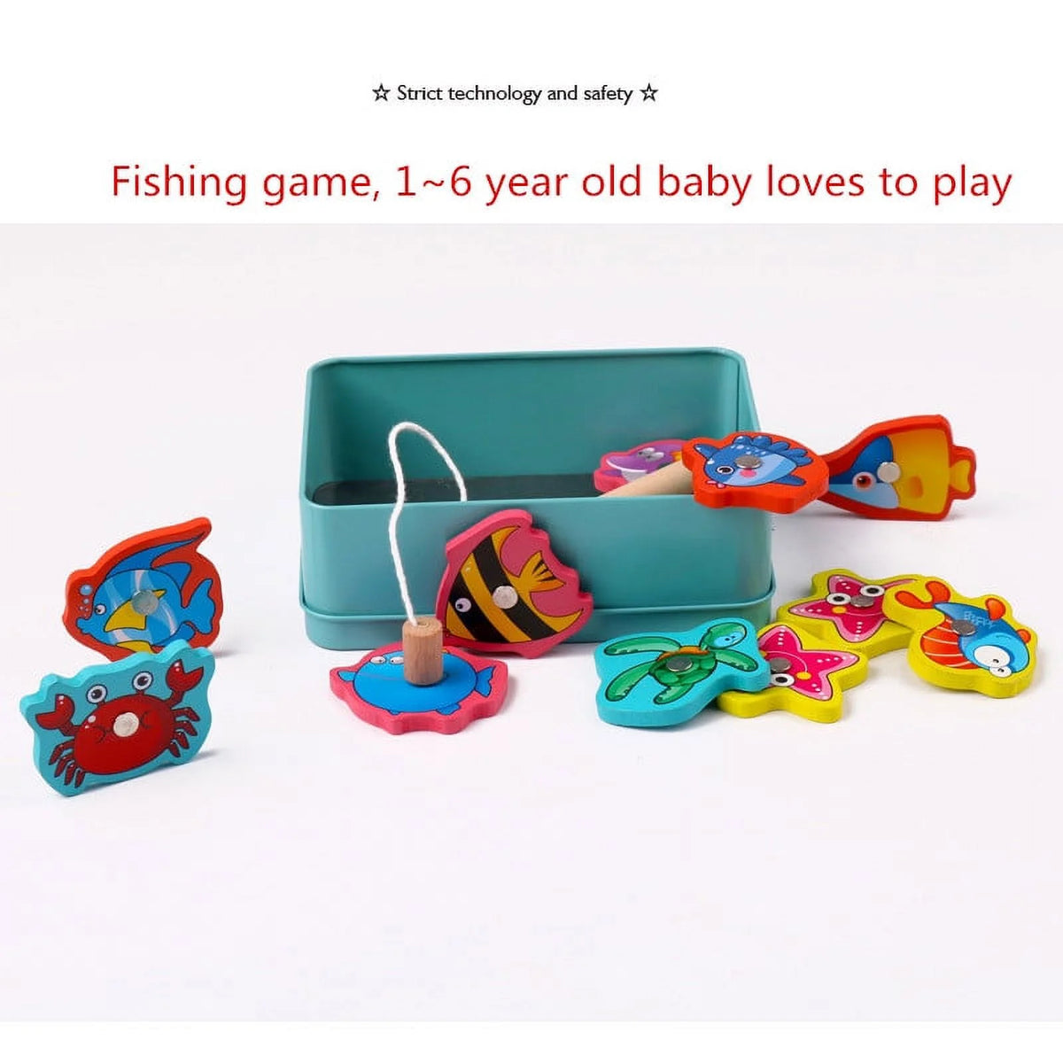 15 Fishes Wooden Kids Magnetic Fishing Game N1883