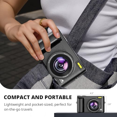 4K 48MP Compact Digital Camera with 16X Zoom, Black H340