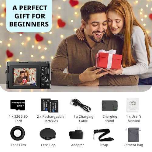 4K 48MP Compact Digital Camera with 16X Zoom, Black H340