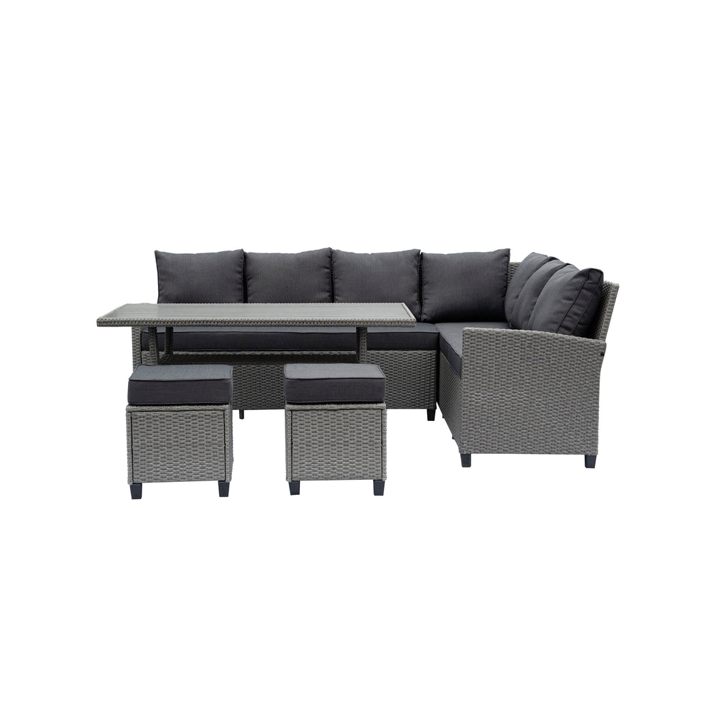 Outdoor Wicker Patio Sectional Sofa & Ottoman Set with Table X6021