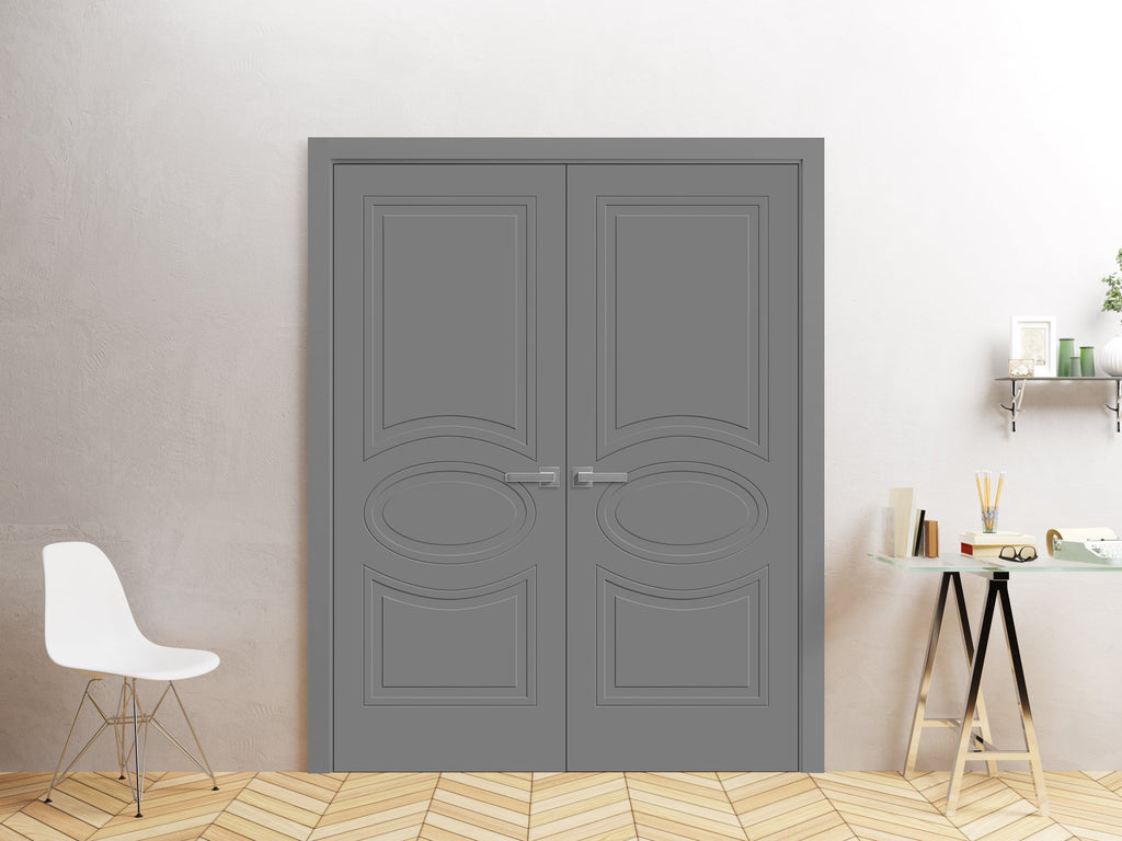 French Double Doors 36 x 80 inches Painted Grey Wood L4611