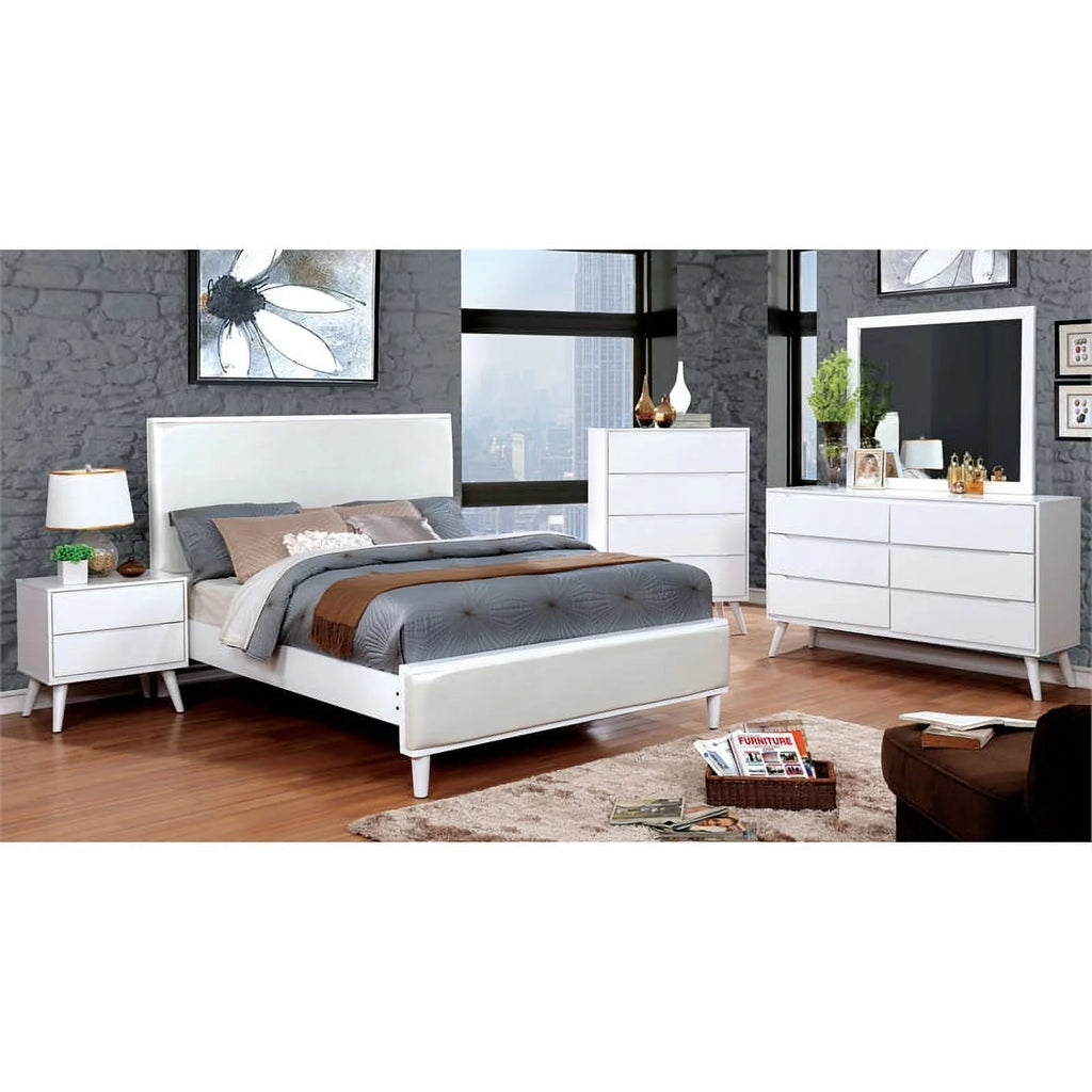 4pc Wood Bedroom Set King Nightstand Dresser Mirror White N326438