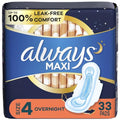 33 Count Overnight Unscented Maxi Pads with Wings B280801