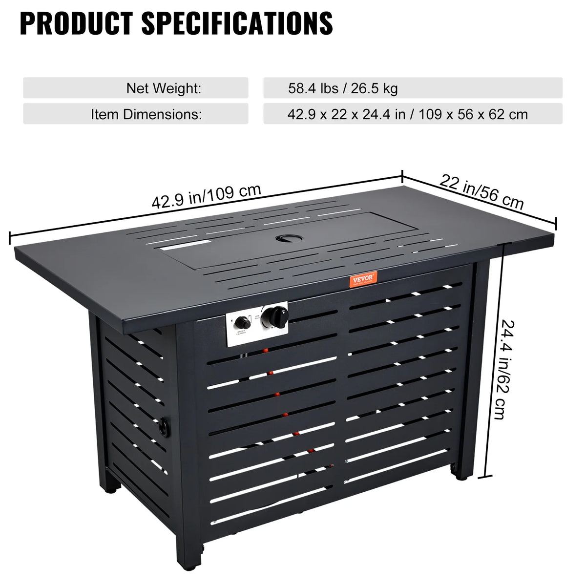 43" Outdoor Propane Gas Fire Pit Table with Glass Tabletop & lid T22032