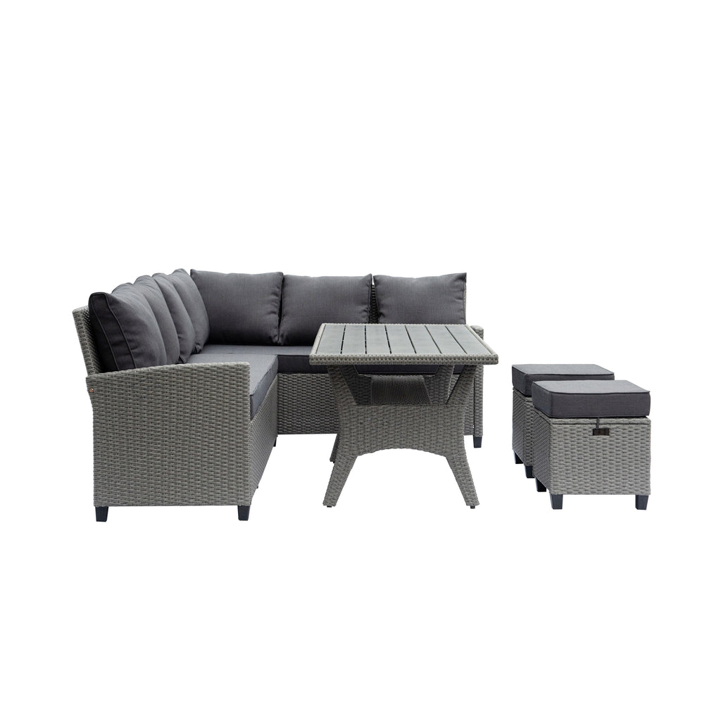 Outdoor Wicker Patio Sectional Sofa & Ottoman Set with Table X6021