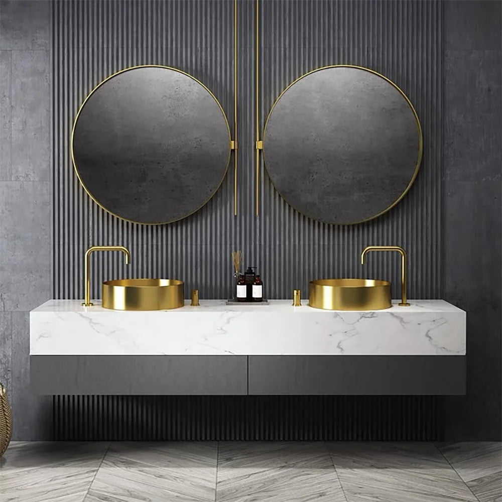 Gold Round Stainless Steel Vessel Sink J70075