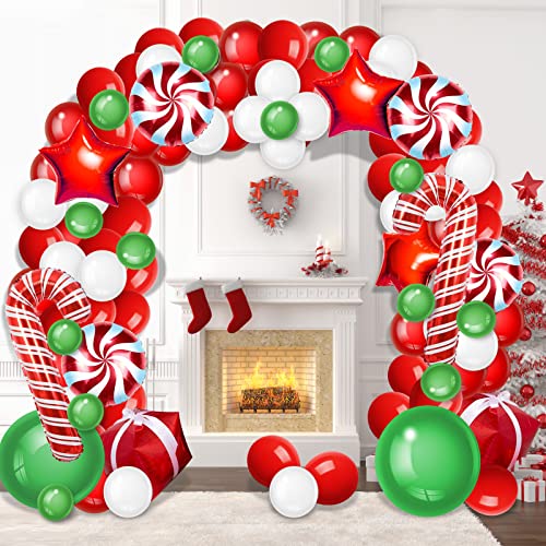Christmas Balloon Garland Arch Kit with Green Red White Candy Balloons L5136