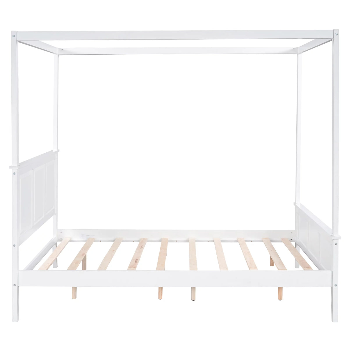White Wood Queen Size Canopy Platform Bed B7285