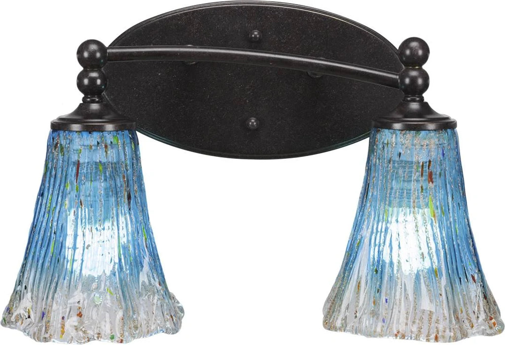 Two Light Bath Bar Dark Granite Finish with Teal Crystal Glass X213093