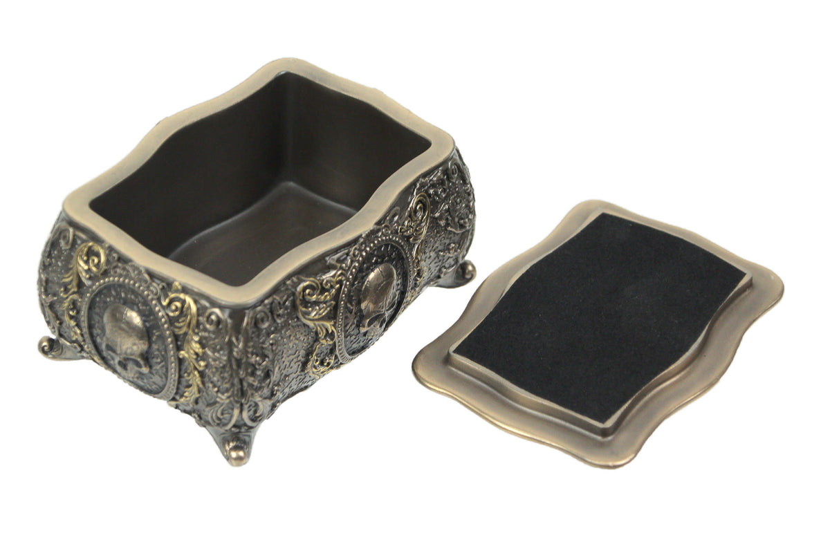 Metallic Bronze Finished Human Skull Cameo Design Trinket Box R53348