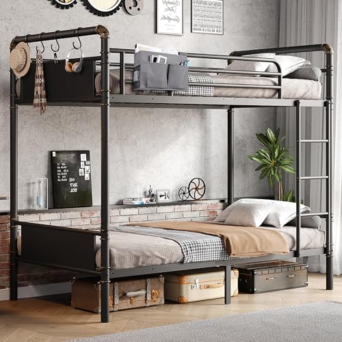 Twin Over Twin Metal Bunk Bed with Safety Guard Rails V750