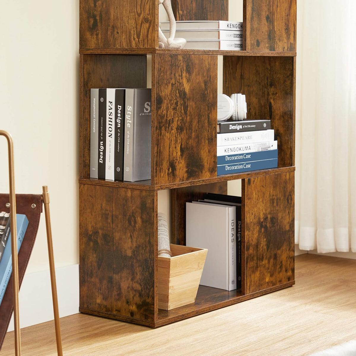 Rustic Brown Bookcase with Open Closed Shelf T768576