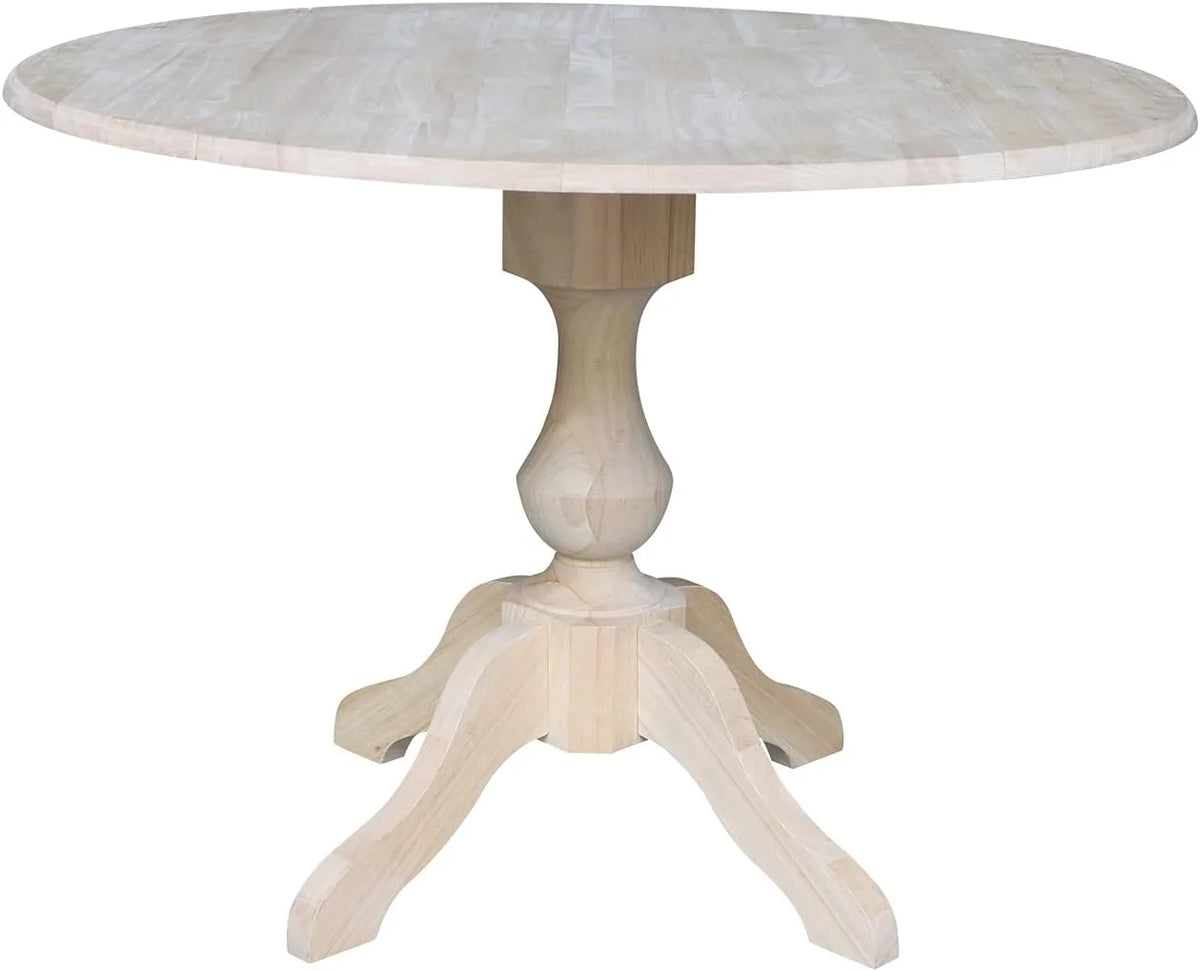Round Dual Drop Leaf Pedestal Dining Table, Unfinished F5372