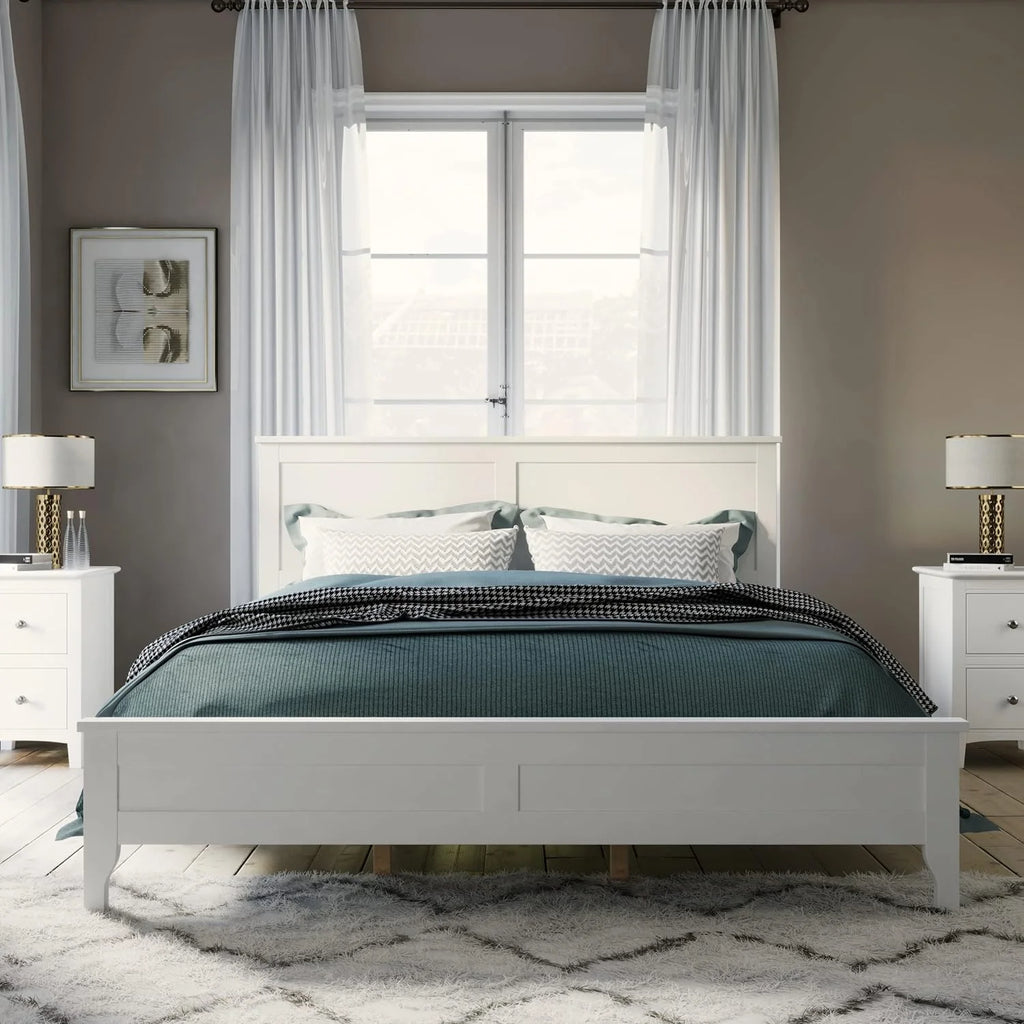 White Pine Queen Size Wood Platform Bed Frame with Headboard U743614