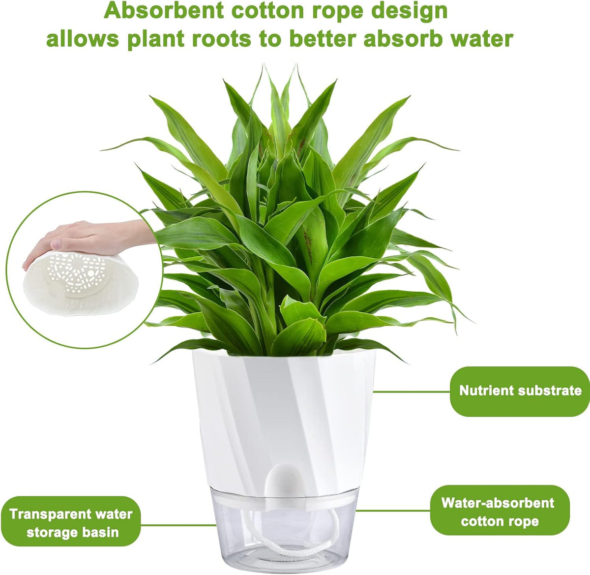 6 Pack Self Watering White Plant Pots K785950