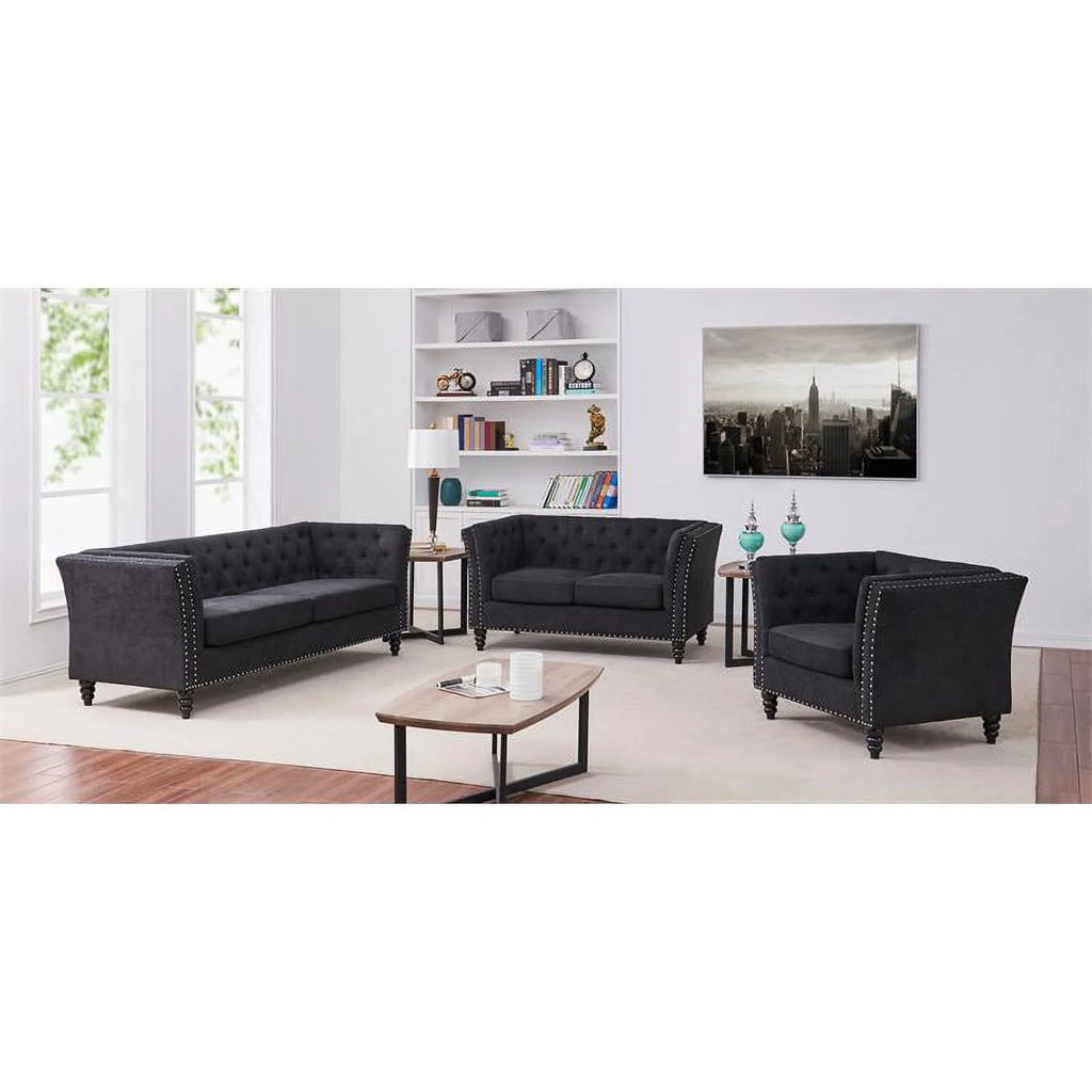 Modern Microfiber Loveseat in Black F361576