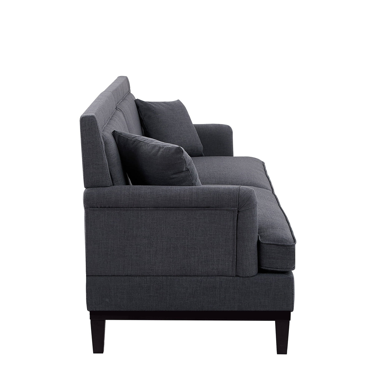 Black Upholstered Loveseat with 2 Pillows and Metal Legs H32863