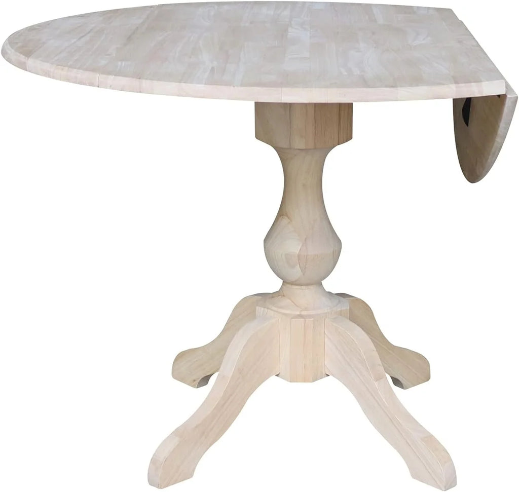 Round Dual Drop Leaf Pedestal Dining Table, Unfinished F5372