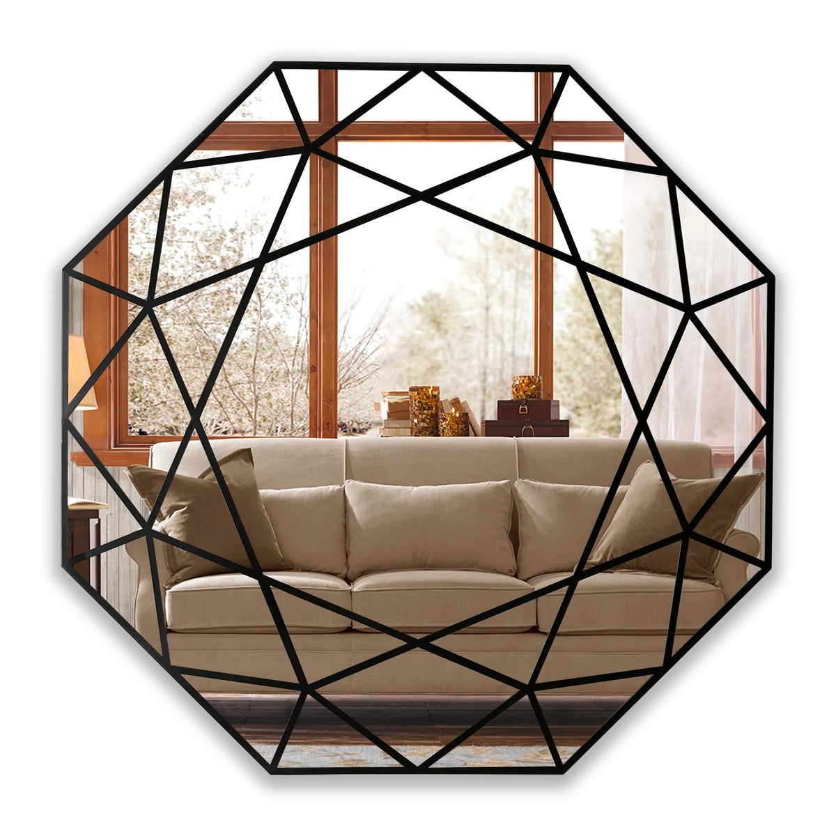 Black Octagon Framed Wall Mirror V32997