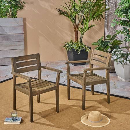 Gray Acacia Wood Dining Chairs, Set of 2 Q180771
