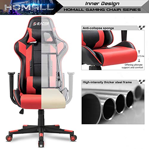 White Ergonomic Leather Gaming Chair with Headrest and Lumbar Support E632568