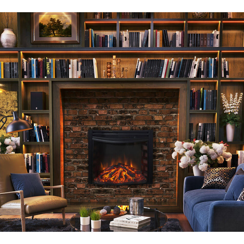 Freestanding Electric Curved Fireplace Heater Insert C28379