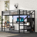 Black Full Loft Bed with L-shaped Desk, USB, Wardrobe & Stairs F20984