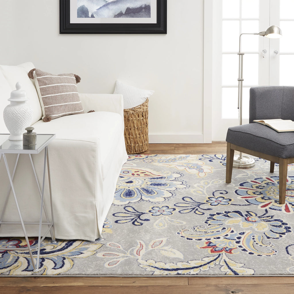 Grey/Red Bohemian Floral Area Rug 5'3"x7'2" R504