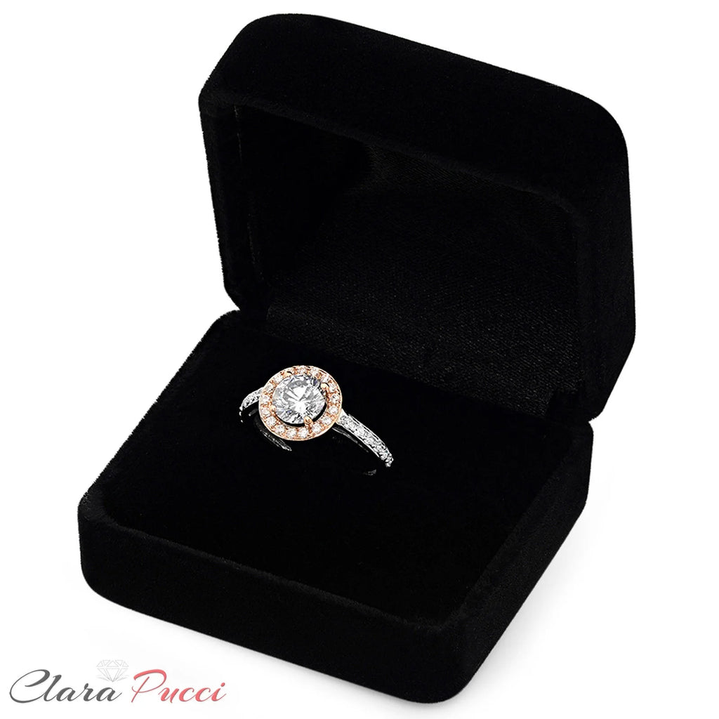 18K White Rose Gold Halo Engagement Ring size 3.5 V901