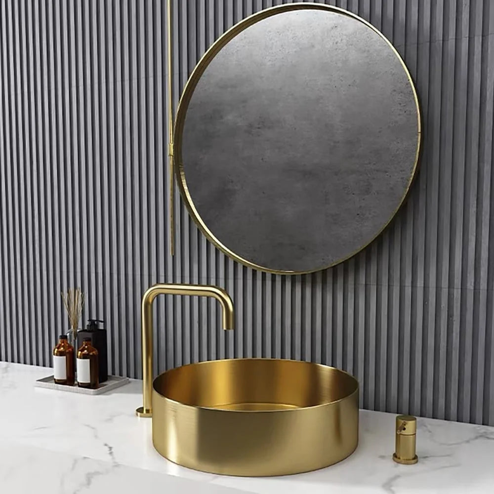 Gold Round Stainless Steel Vessel Sink J70075