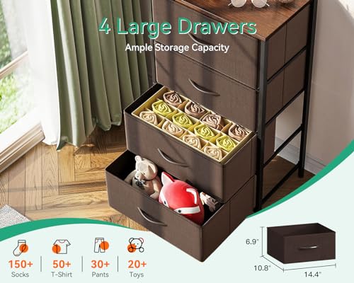 Dark Grey 4 Drawer Fabric Dresser with Wood Top F550
