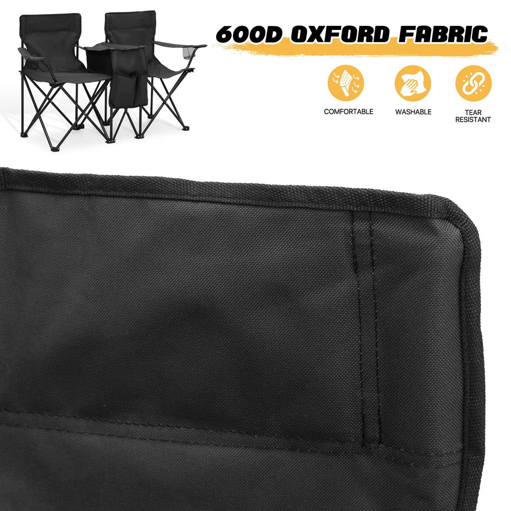 Portable Double Folding Chair with Umbrella, Cooler Bag & Carry Bag, Black E71177